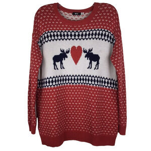 BDG Urban Outfitters Sweater Moose Heart Nordic Style Knit Red White Size Medium